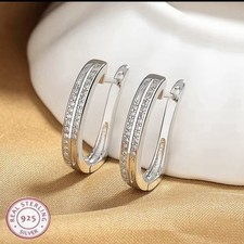 Sterling Silver Cubic Zirconia Hoop Earrings - Silver new