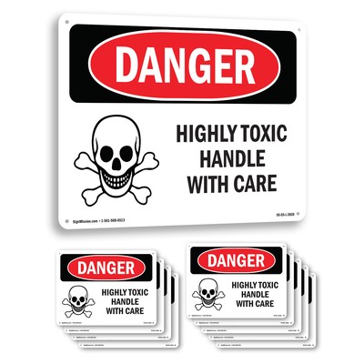 Highly Toxic Handle With Care OSHA Danger Sign Metal Plastic, Decal 5 or 10 Pack