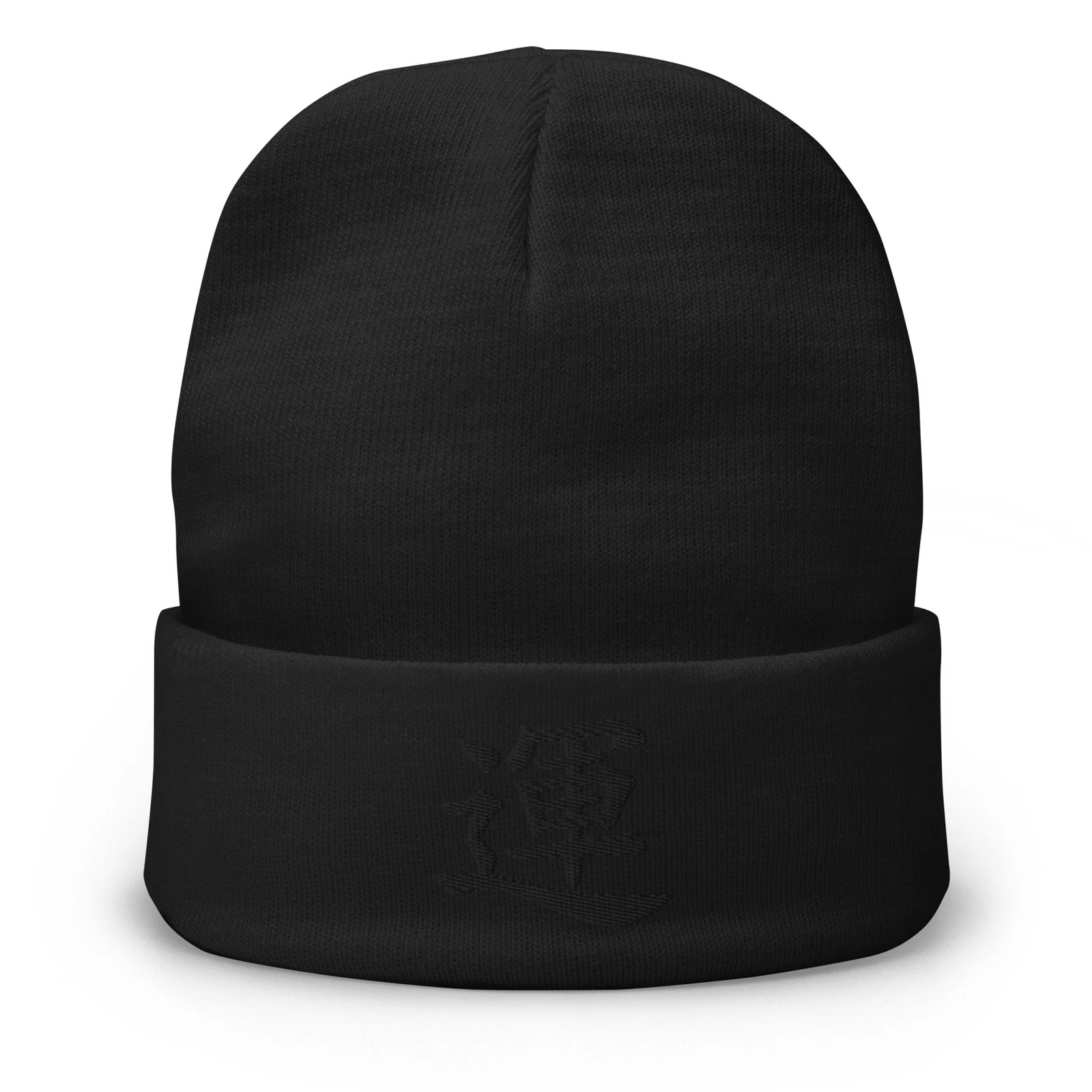 Luck Kanji Symbol Beanie (運) – Black on Black Tonal Embroidery Gift Hat