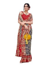 Women's Soft Silk Saree With Blouse Bollywood Indian Designer Sari  Blue  Red