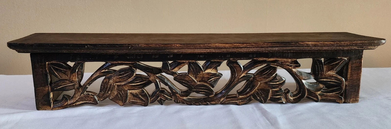 Vintage Ornate Wooden Hanging Shelf 24” Long Hand Carved Detailed