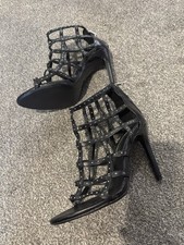 Zara Black Cage Heel Boots UK 4 Studded Open Toe Booties Party Heels
