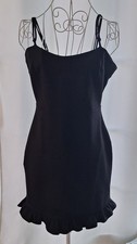 Lulus Black Strappy Ruffle Hem Fitted Bodycon Dress Women's Medium