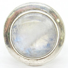 VINTAGE STERLING SILVER .925 ROUND RAINBOW MOONSTONE STATEMENT BEZEL SIZE 7 RING