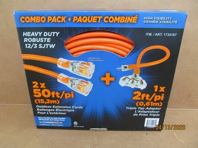 Heavy duty Outdoor extension cords lot 2x 50FT 12/3 & bonus triple tap adapter