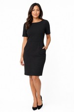 LOFT Black Ribbed Boatneck Sheath Dress with Pockets Size 2 Short Sleeve