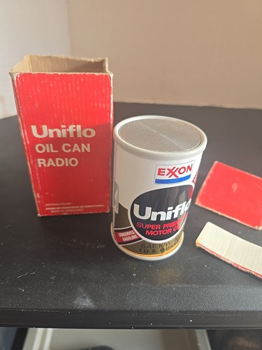 Vintage Exxon Uniflo Oil Can AM Radio Tested & Works Good. In Box Texaco Gulf