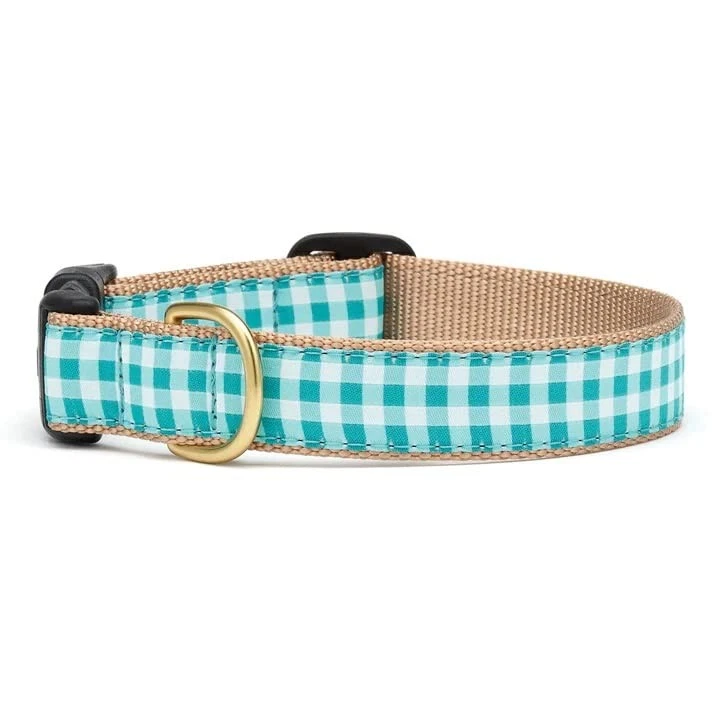 UP COUNTRY Turquoise Gingham Dog Collar (Small (9""-15"") 5/8"" Width), Blue