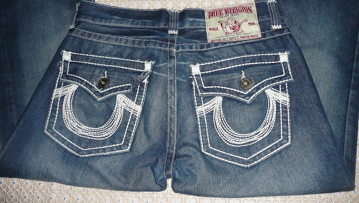 NWOT True Religion Joey Super T Thick Stitch Med Blue Jeans 34 x