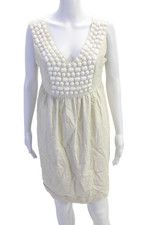Miss Me Womens Silk Sleeveless Embellished V-Neck Mini Dress Cream Size L