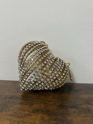 GCDS Herz Metall Käfig Tasche Gold Plissee mit weißen Kristallen & klobiger Armbandkette