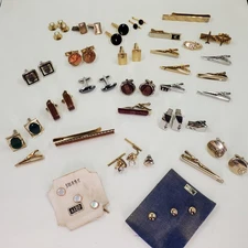 Vintage Lot Cufflinks Tie Bars & Tacks Swank, Hickok, Shields 10k GF Gold Silver