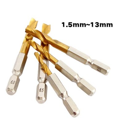 Twist Titanium Coated Drill Bit 1/4  Hex Shank 1.5mm-13mm Bits High Speed Steel