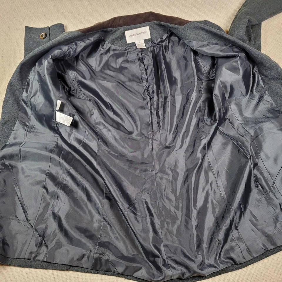 Traje Jones New York Mujer 10 Gris Lana Blazer Forrado Oficina Carrera 1 Botón Y2K Foto 4 de 4
