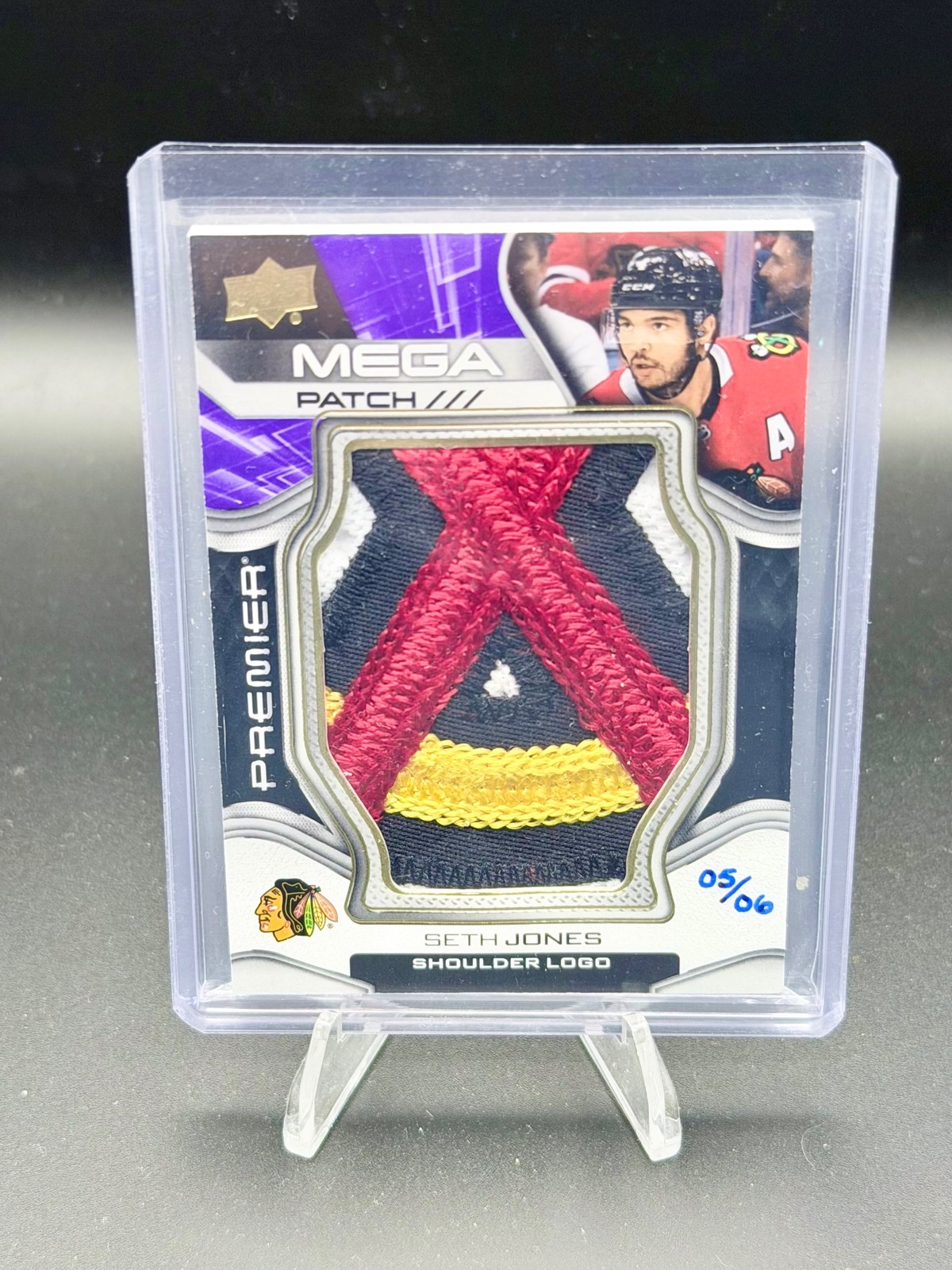 2022-23 UD Premier #PMP-SJ Seth Jones Premier Mega Patch Shoulder Logos #/6