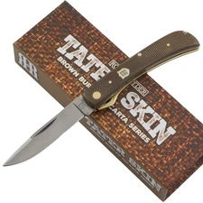 Rough Ryder Small Work Folding Knife Brown Burlap Micarta Handle Tater Skin