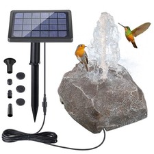 Solar Fountain Bird Bath With Solar Panel Rockery Granite Water With 5 Nozzles S