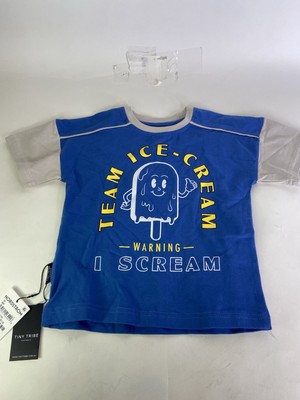 Tiny Tribe Kids Team Ice Cream Blue Gray Cotton Short Sleeve Tee T-shirt Size 3T