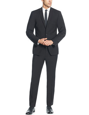 DKNY Mens Black Stretch One-button Extra Black 2 Piece 40Short 33W 