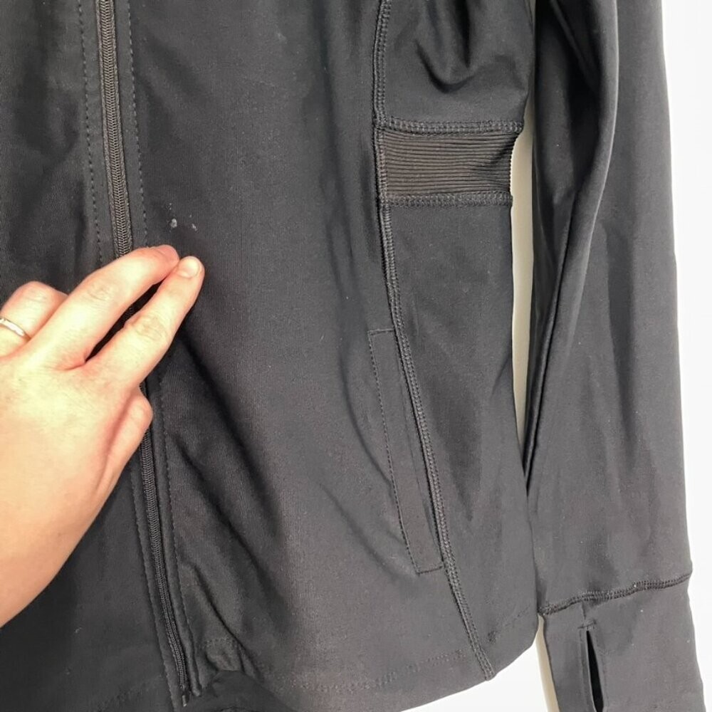 APANA Solid Black Full Zip Collared Thumbholes Ac… - image 6