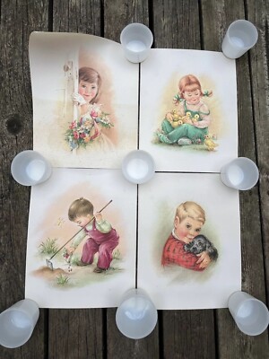 4 ART PRINT OF Vintage appeal, Children, drawn by Artist BORRIE 11'x14'' in tube