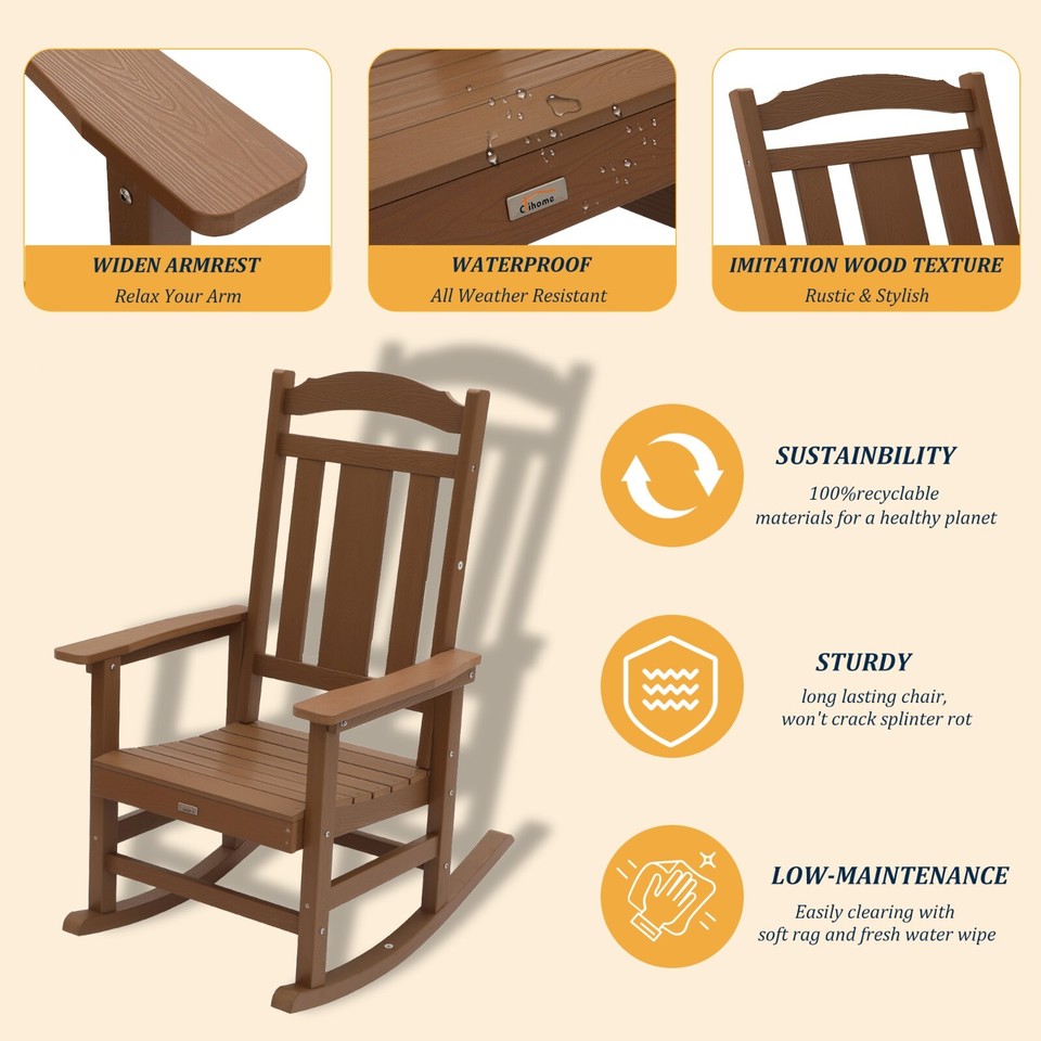 Clihome HIPS Presidential Outdoor Rocking Chair Large Porch Rocking ...