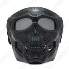 Black Mask Gray Lens Skull Tactical Mask Full Face Protective Helmet W/ Goggles