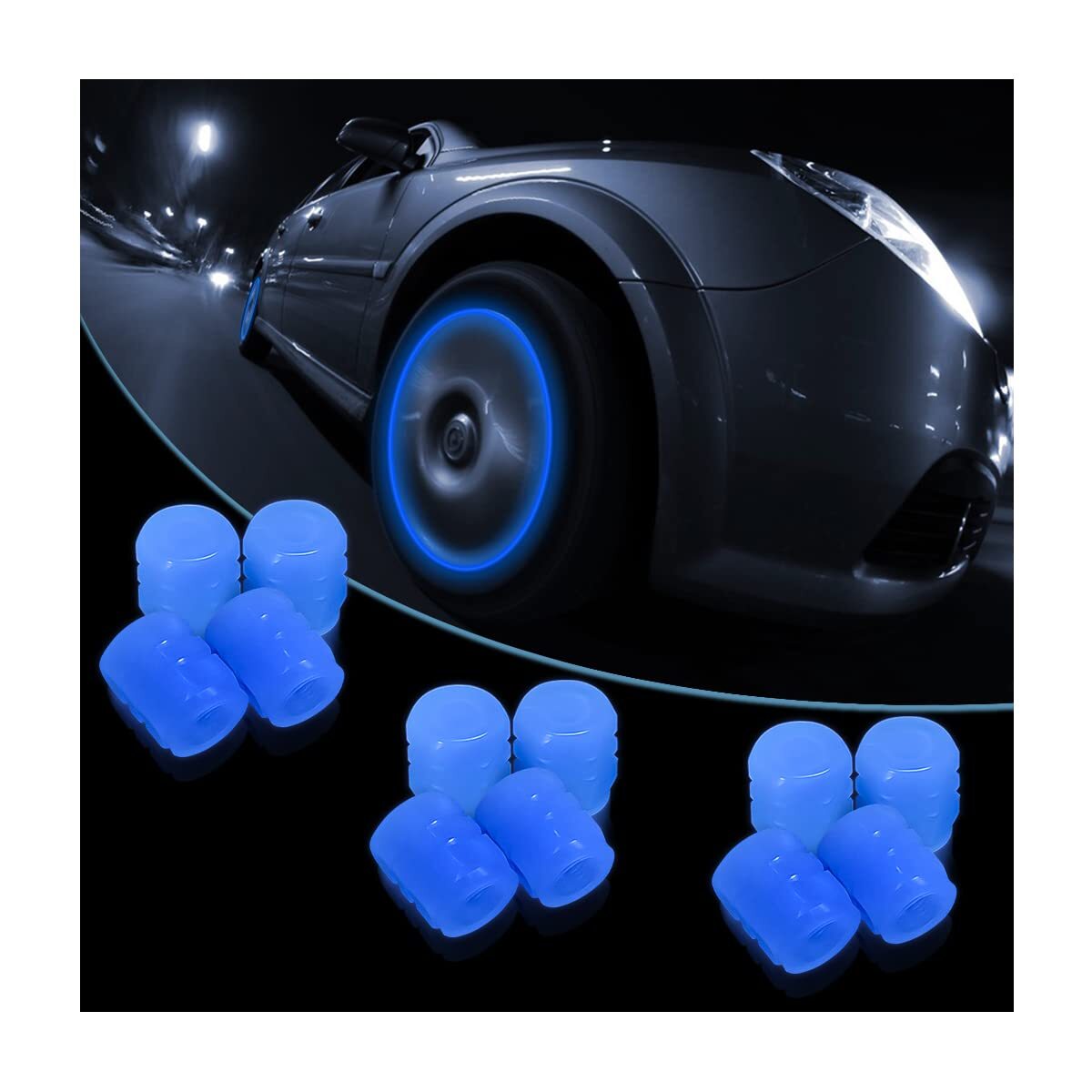 Luminous Tire Valve Stem Caps for Car 12PCS Fluorescent Glow in The Dark Air ...
