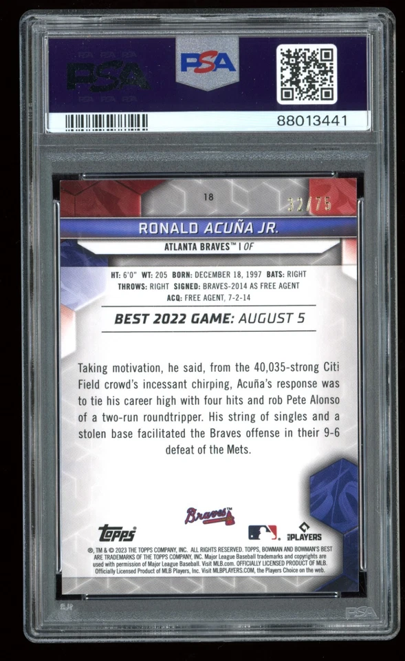 2023 Bowman's Best #18 Ronald Acuna Jr. PSA 10 GOLD LAVA /75 - Image 2 of 2