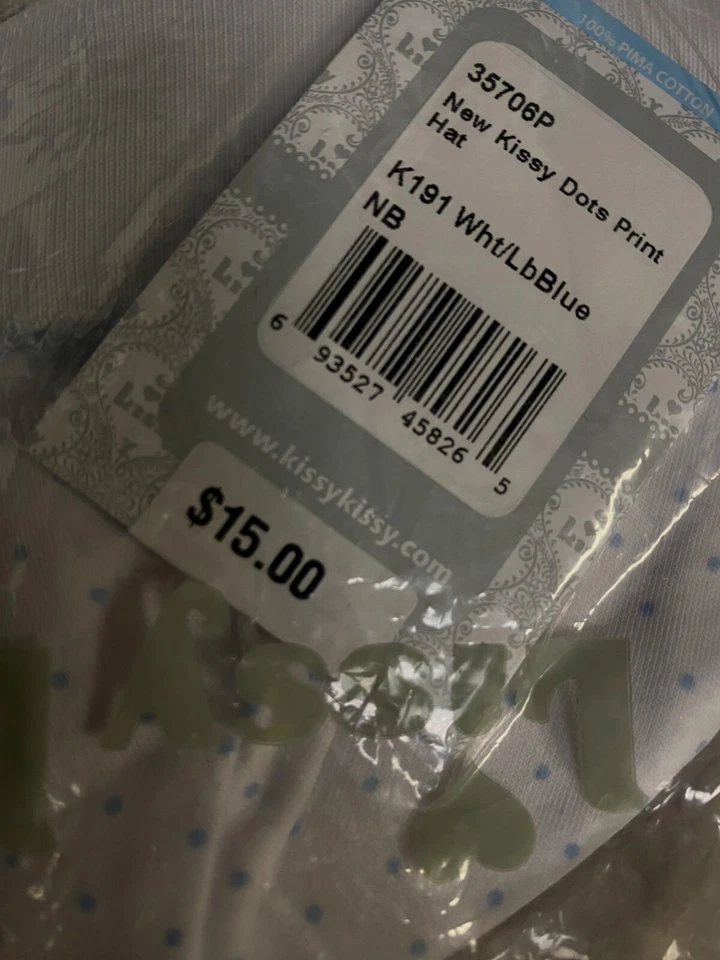 $15 Kissy Kissy Baby Boy's White Polka-Dot Print Baby Hat Size NewBorn - Изображение 2 из 2