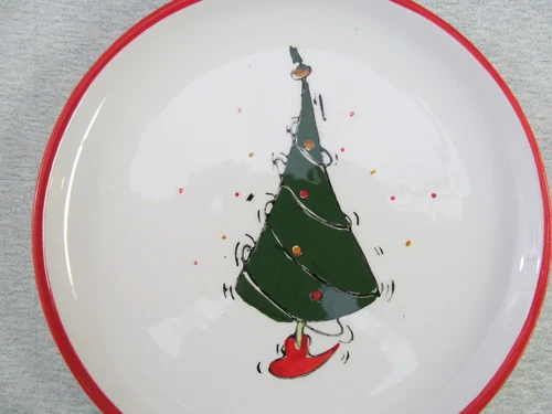 Set of 4 International Silver Co Christmas Tree Dessert Plates 8" Red Trim NIB - Picture 3 of 5