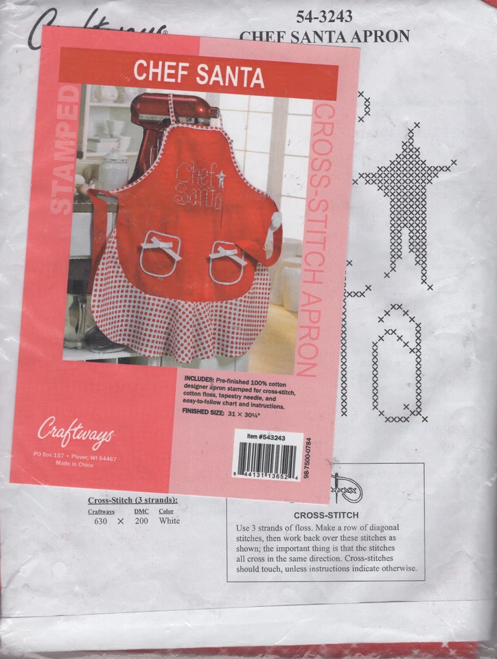 LOT 3 Apron Craft KITS Hen Chef Santa Wine Cross Stitch Craftways Dimension - Image 4 of 4