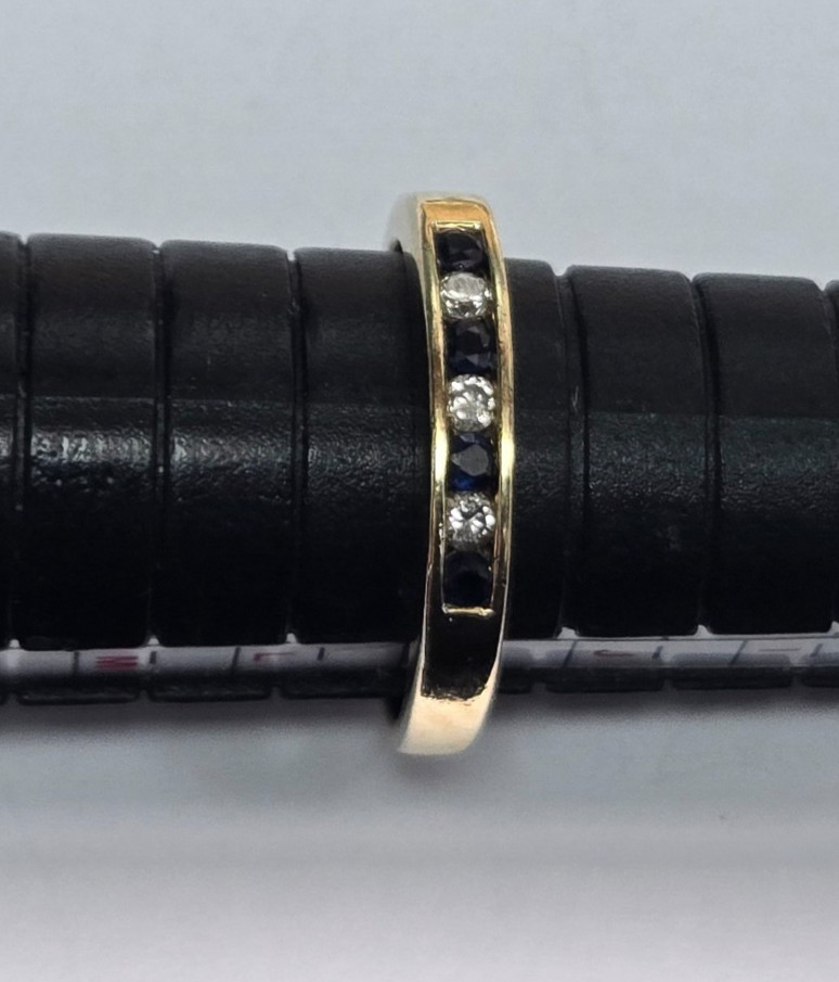 9ct Gold Ring Sapphire Diamond Stones Size K Channel Setting 2.6g 7x Gemstones image 7