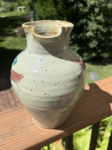 Robin Cage Pottery, Pitcher, Signed. Orange Blue Green Abstract Pattern. - Picture 7 of 15