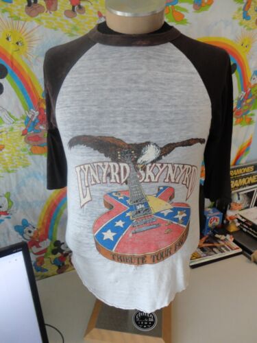 Vintage 80s Lynyrd Skynyrd 1987 Concert Tour Raglan sleeve paper thin T Shirt M - 第 2/9 張圖片
