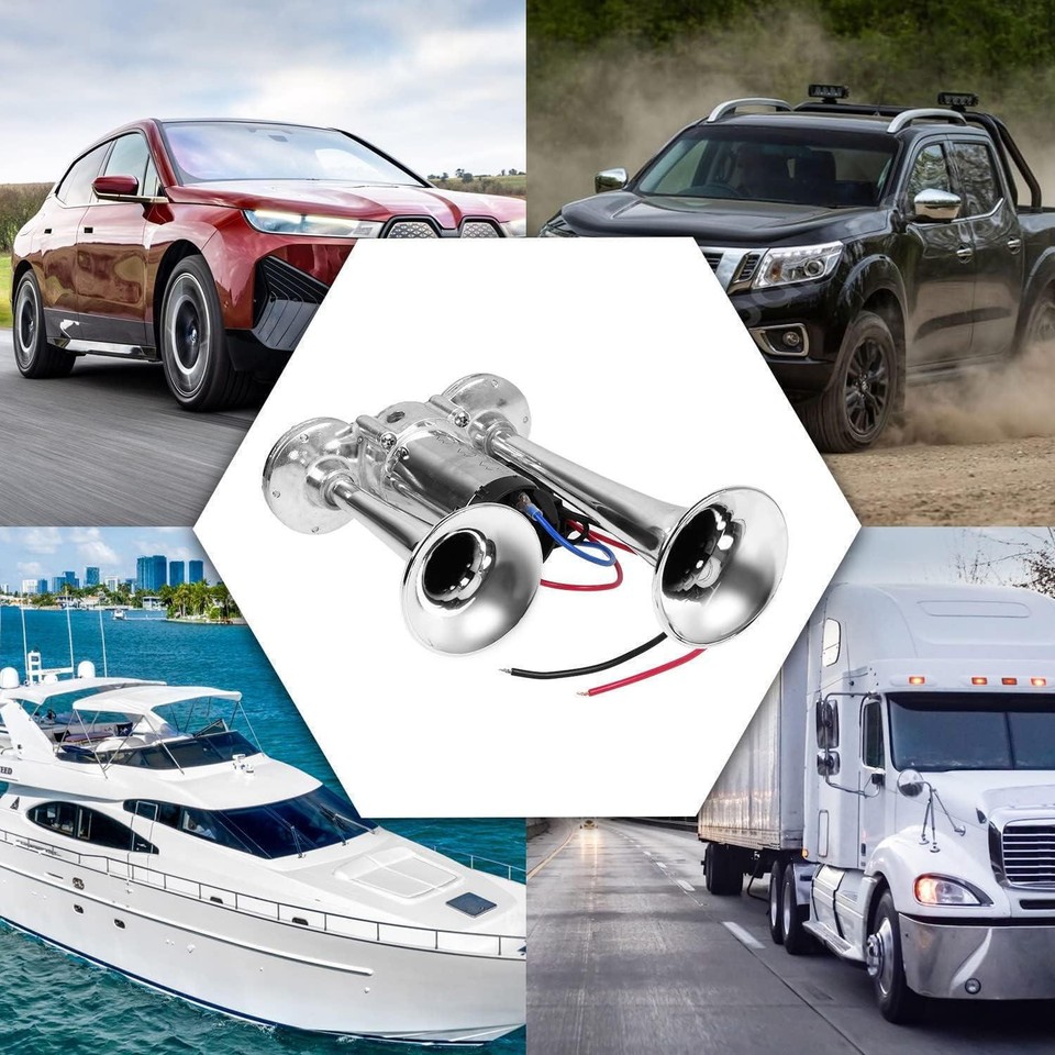 Super Loud Car Truck Boat Dual Trumpet Train 12V 600DB Air Horn ...