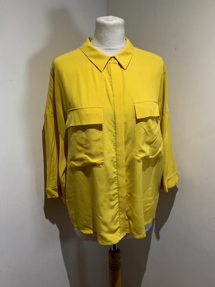 Marks & Spencer Shirt Blouse UK 16 NEW BNWT Yellow Collared Pure Silk boxy - Image 2 of 4