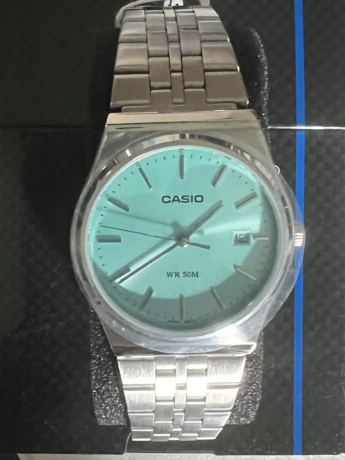casio stainless steel men watch mtp B145D 2a1v Tiffany Colorway