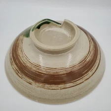 Vintage Daiso Earthen Pot Clay Heat Glazed Bowl Hand Painted Brown & Green Japan