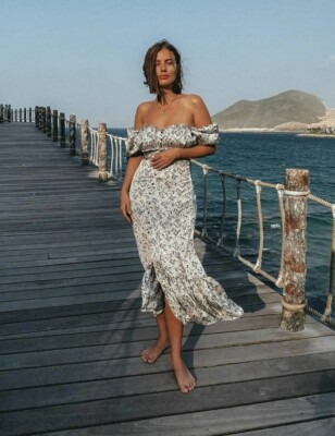 knee length dresses for ladies ZARA. Floral satin midi dress. TS  Hibuy market