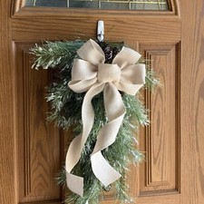 Beige Burlap Ribbon Wreath Bow - 10" Wide, 18" Long Tails, Wedding, Christmas