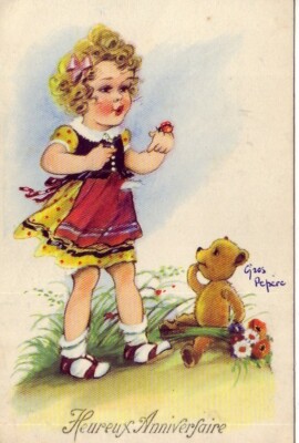 Cpa Fantaisie Heureux Anniversaire Fillette Avec Coccinelle Sur La Main Ours1957 Ebay