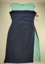 Chaps Wmn's Sz Large Navy/Aqua Sleeveless Round Neck Loose Stretch Dress "New"