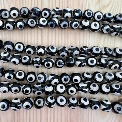 DZI Perlen 10mm Tibetischer Achat 37 cm Strang 3 Augen Muster agat Himmelsperlen - Bild 1 von 4