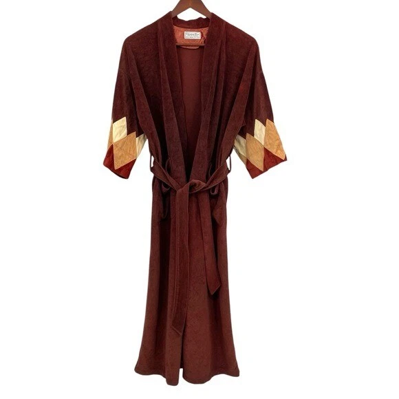 Robe Christian Dior homme vintage années 70 taille unique marron patchwork velours cravate orange