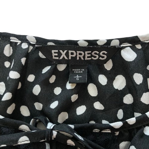 Express Bluse Top Damen Größe Large schwarz weiß gepunktet halbtransparent 3/4 Arm - Bild 7 von 8