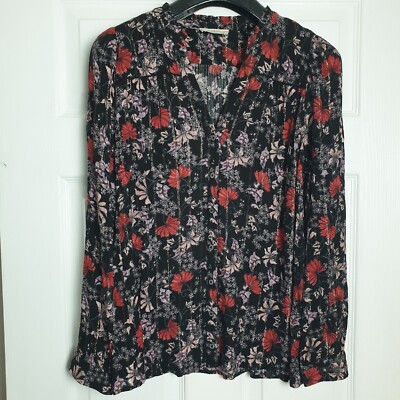 Ba&sh Top Größe 2 Damen rot Blumenmuster Bluse Passform UK Größe 12 Langarm