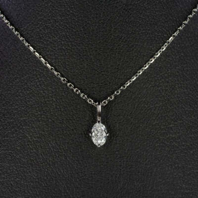 OVALER SCHLIFF NATÜRLICHER DIAMANT HALSKETTE MINIMALISTISCH CHARM ANHÄNGER 14k WEISSGOLD