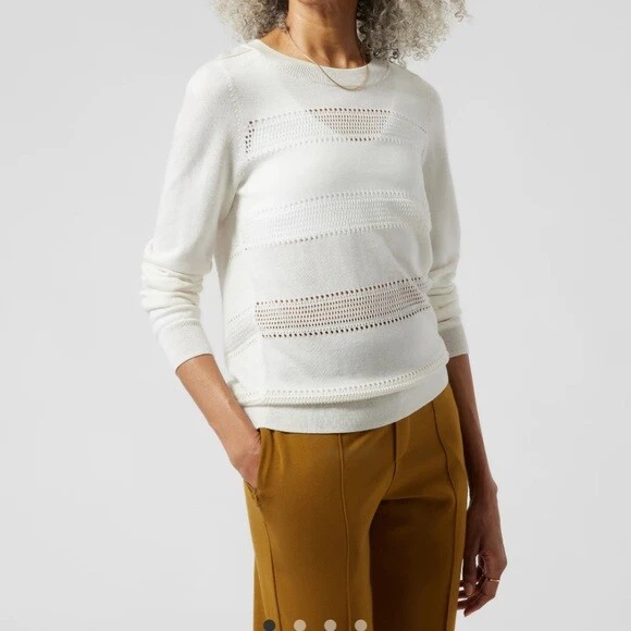 Athleta Small Pointelle Crewneck Sweater Magnolia White NEW