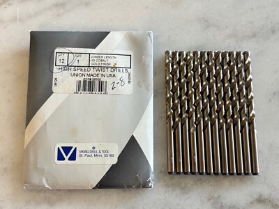 12 new VIKING DRILL & TOOL #1 Jobber Length HD HSCo Cobalt Twist Drill Bits, USA